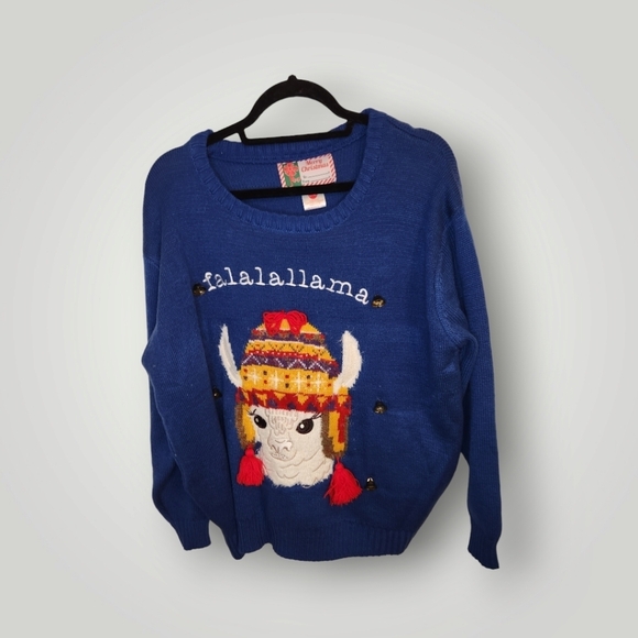 merry christmas Sweaters - Ugly Christmas Sweater Womens Sz L-XL falalallama Llama with Beanie Bells